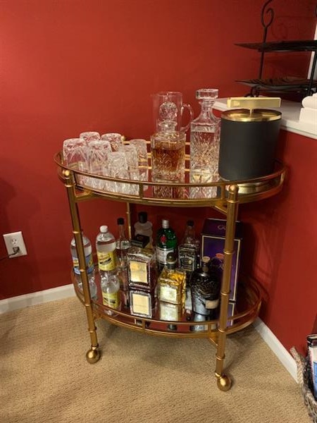 Normandy Modern Classic Gold Leaf Metal Clear Glass Bar Cart Image 1